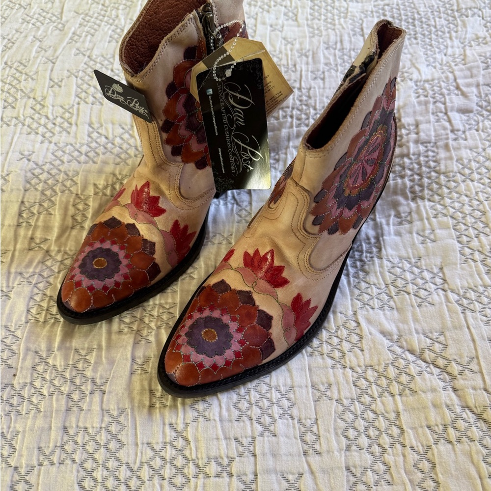 Dan Post Pink Leather Western Embroidered Ankle Boots - Picture 2 of 10